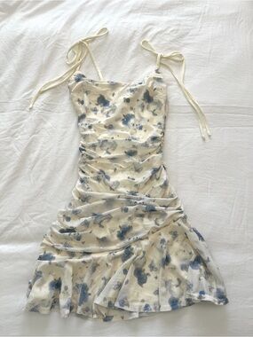 (NWT) Windsor Cream Mini Dress with Blue Floral Print
